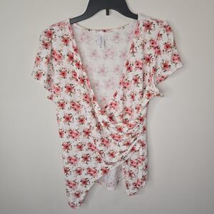 Freshmint Floral V-Neck Wrap Top